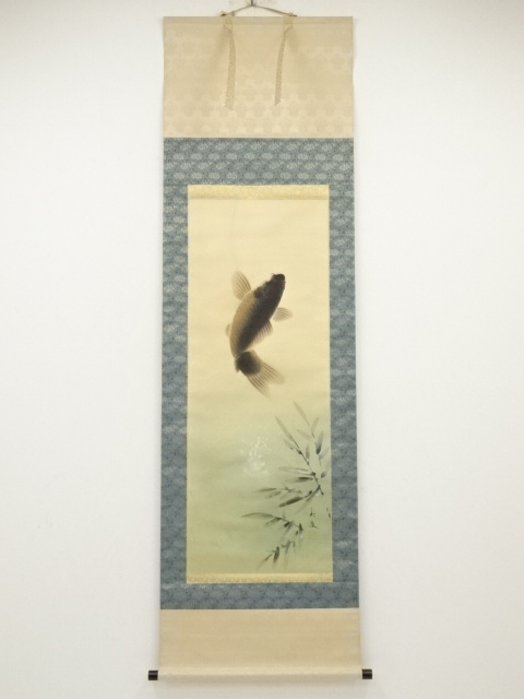 JAPANESE HANGING SCROLL / HAND PAINTED / JUMPING CARP